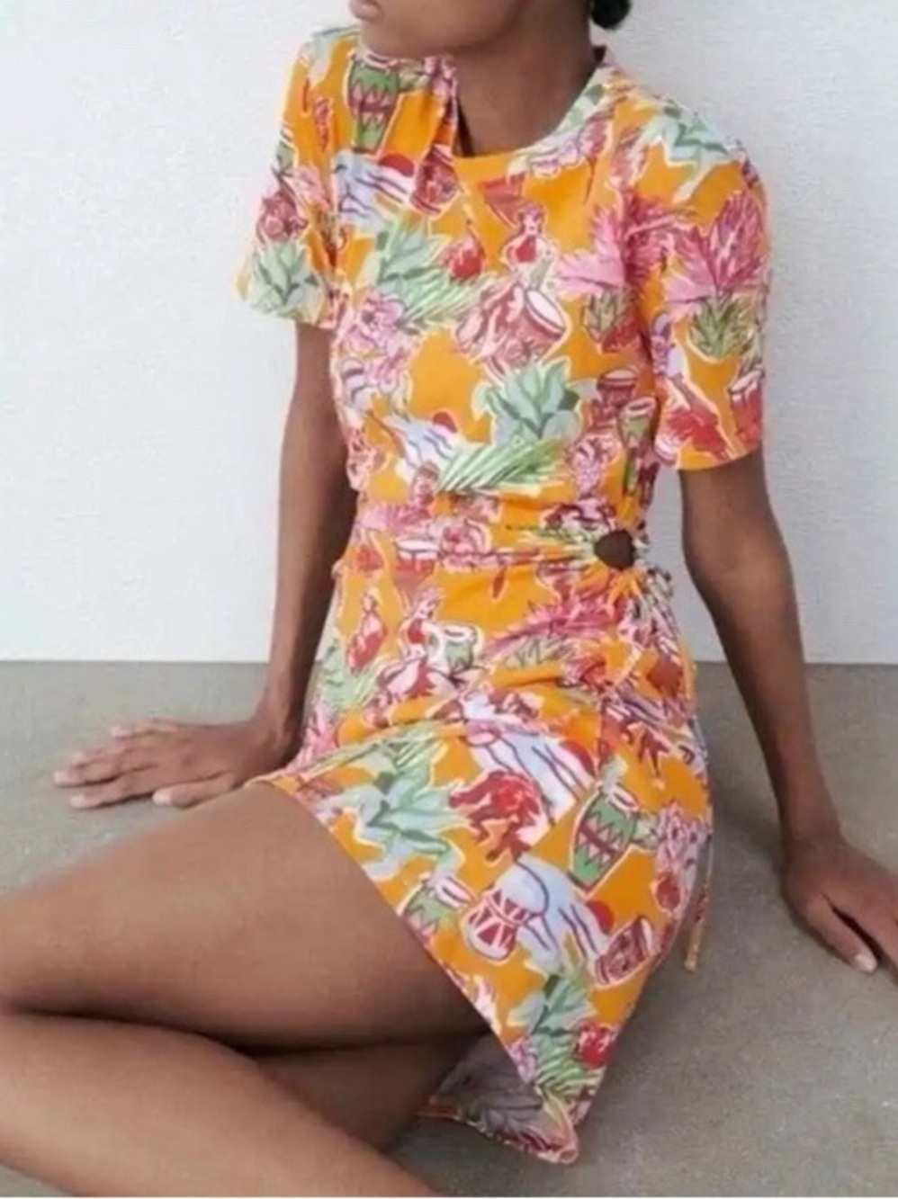 Zara Tropical Print Cut-Out Hawaiian Hula Shirt Dress Womens Size medium